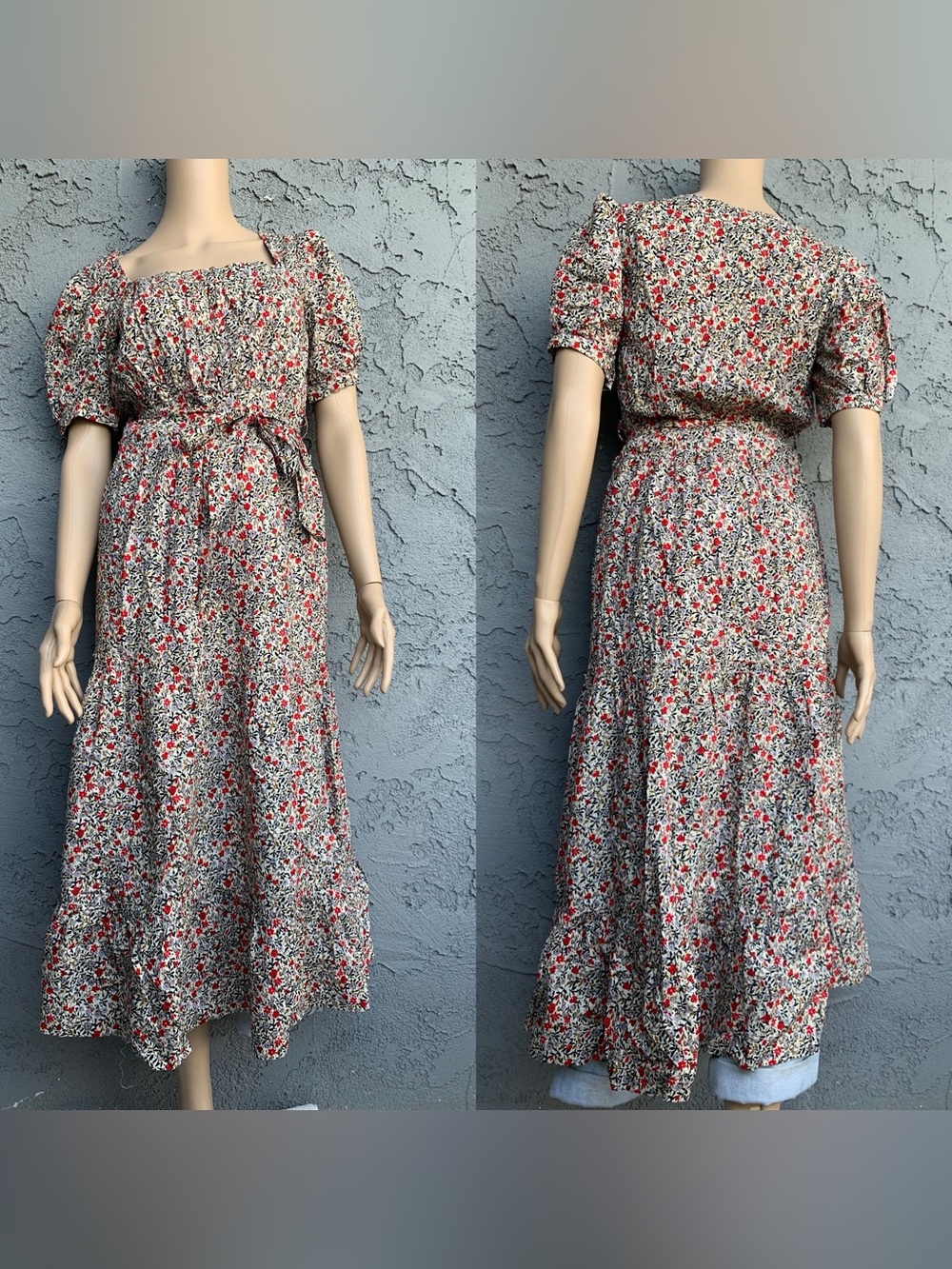 Adorable Zara red purple & neutral florals cotton garden prairie sundress dress